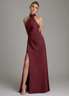 Azazie Gracelynn Rochii de domnișoară de onoare Teacă Plisat Satin elastic Lungime până la podea Rochie image5