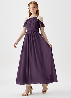 Azazie Chaya Junior Plum A-Line Off the Shoulder Chiffon Dress image5