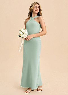 Azazie Doretta Junior Robe Fourreau en Mousseline de soie Plissée Agave image6