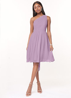 Azazie Katrina Robes de demoiselle d'honneur Robe Trapèze en Mousseline de soie Ue épaule Glycine image1