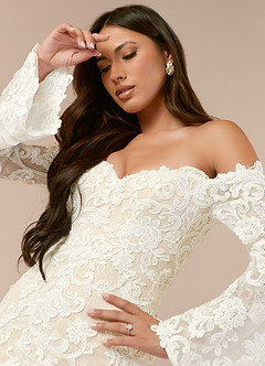 Azazie Arlette Wedding Dresses Diamond White Champagne Mermaid Sweetheart Sequins Tulle Dress image7