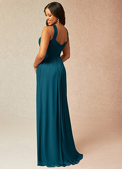 Azazie Hillian Bridesmaid Dresses Ink Blue A-Line Halter Pleated Mesh Dress image4
