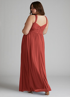 Azazie Hillian Abiti da Damigella Abito A-Line in Maglia con Scollo Halter a Pieghe Terracotta image12