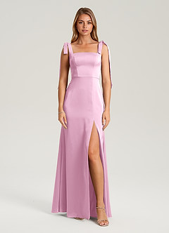 Azazie Frostine Bridesmaid Dresses Candy Pink A-Line Bow Stretch Satin Dress image5