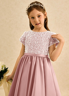 Azazie Cashew Blumenmädchenkleider Ballkleid mit ärmel Matte Satin Kleid Roségold image6