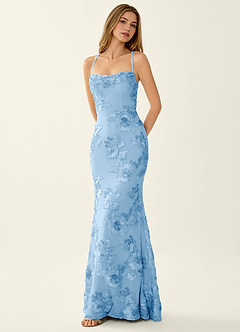 Kailani Sky Blue 3D Flowers Corset Mermaid Lace Up Back Prom Dress Prom ...