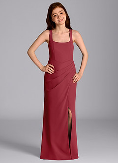 Azazie Mero Junior Meerjungfrau-Linie Plissee Chiffon Kleid Granatapfelrot image3