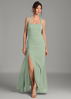 Azazie Ezra Bridesmaid Dresses Dusty Sage Mermaid Pleated Mesh Dress image5
