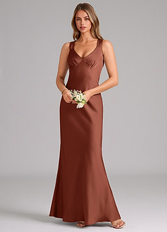 Azazie Kamila Bridesmaid Dresses Clay A-Line Pleated Stretch Satin Dress image4
