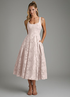 Azazie Isabella Bridesmaid Dresses Blushing Pink A-Line Corset Floral Burnout Dress image1