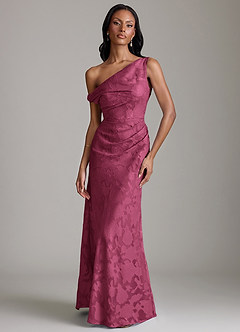 Azazie Emerson Bridesmaid Dresses Mulberry Mermaid Off the Shoulder Floral Burnout Dress image1