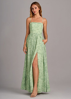 Azazie Calianna Jurken voor bruidsmeisjes Converteerbaar Jurk van Chiffon met A-Lijn Off the Shoulder Groene Varen Bloemen image4