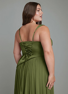 Azazie Stephanie Bridesmaid Dresses Olive A-Line Pleated Stretch Satin Dress image12