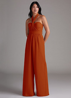 Azazie Lamara Bridesmaid Dresses Paprika Off the Shoulder Chiffon Convertible Jumpsuit image8