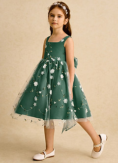Azazie Bean Flower Girl Dresses Dark Green Ball-Gown Sleeveless Tulle Dress image5