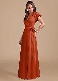 Azazie Nico Bridesmaid Dresses Paprika A-Line Pleated Metallic Satin Dress image3