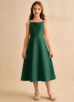 Azazie Jaella Girls Formal Flower Girl Dresses Dark Green A-Line Pleated Matte Satin Dress image3