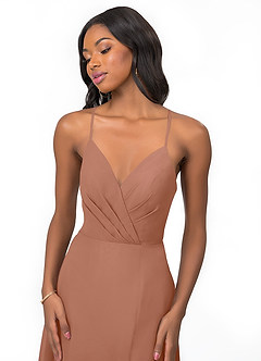 Azazie Everleigh Abiti da Damigella Abito A-Line in Chiffon con Scollo a Cuore a Pieghe Bronzo image5