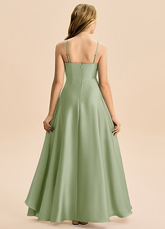 Azazie Eirlys Junior Abito A-Line in Raso Elasticizzato Plissettato Verde Salvia image2