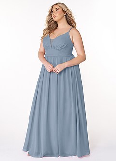 Azazie Rayna Brautjungfernkleider A-Linie V-Hals Gefaltet Chiffon Kleid Staubblau image9