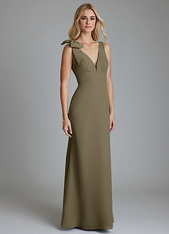 Azazie Taro Bridesmaid Dresses Willow Green Sheath Bow Chiffon Dress image1