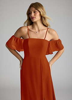Azazie Sue Robes de demoiselle d'honneur Robe Trapèze Convertible en Mousseline de soie Épaule décolletée Paprika image2