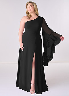 Barbie ♥ Azazie Bridesmaid Dresses Black A-Line Long Sleeve Chiffon Dress image7