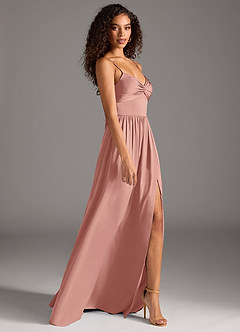 Azazie Zeya Bridesmaid Dresses Rosette A-Line Pleated Stretch Satin Dress image6