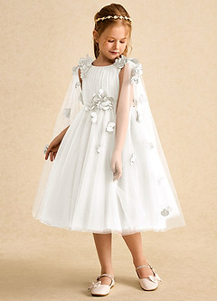 Azazie Staria Flower Girl Dresses Ivory Ball-Gown Ruched Tulle Dress image5