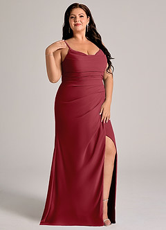 Azazie Deandra Bridesmaid Dresses Pomegranate Mermaid Pleated Chiffon Dress image11