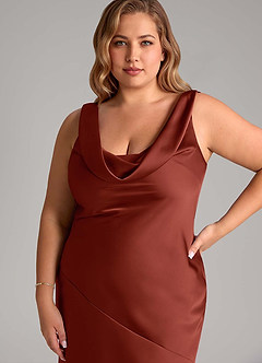 Azazie Rylina Vestidos de damas de honor Vestido de Terracota de Satén Elástico de Corte Sirena image11