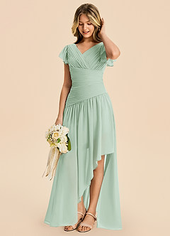 Azazie Pia Junior Abito A-Line in Chiffon Plissettato Agave image1