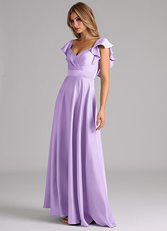 Azazie Leilani Bridesmaid Dresses Lilac A-Line Ruched Stretch Satin Dress image8