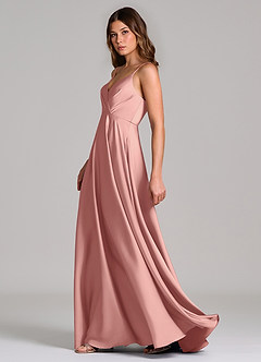 Azazie Amani Bridesmaid Dresses Rosette A-Line Pleated Stretch Satin Dress image3