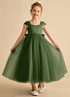 Azazie Chickadee Flower Girl Dresses Olive Ball-Gown Sweetheart Neckline Matte Satin Dress image4