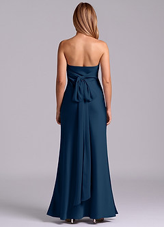 Azazie Ailanie Brudtärnklänningar Klä av Tubklänning i Stretch Satin Axelbandslös Mörk Marinblå image7