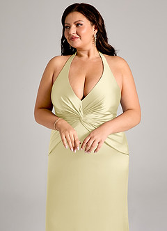 Azazie Valerie Brudtärnklänningar Klä av Sjöjungfru i Stretch Satin Plisserad Citronsorbet image13