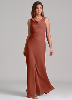 Azazie Nerine Brudtärnklänningar Klä av A-Linje i Chiffong Plisserad Kastanjebrunt image1