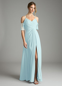 Azazie Dakota Bridesmaid Dresses Sea Glass A-Line V-Neck Pleated Chiffon Dress image3