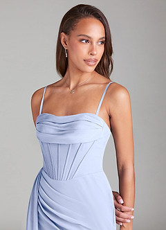 Azazie Amyra Bridesmaid Dresses Ice Sheath Off the Shoulder Chiffon Convertible Dress image2