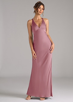 Azazie Tianna Bridesmaid Dresses Vintage Mauve Sheath Stretch Satin Dress image4