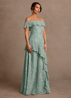 Azazie Marina vestidos de madre de la novia Vestido Agave de Devorado Floral de Corte en A con Hombros descubiertos image3