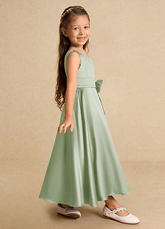 Azazie Lindy vestidos de niña de las flores Vestido de Salvia Polvorienta de Satin Mate de Corte En A con Plisado image5