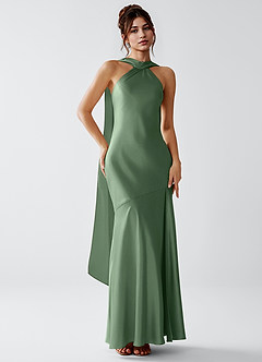 Veronica Matcha Luminous Satin Maxi Dress