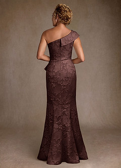 Azazie Hampton Kleider für die Brautmutter Meerjungfrau-Linie One-Shoulder Blumen-Burnout Kleid Espresso image3