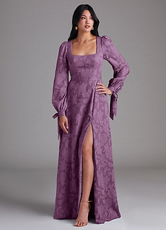 Azazie Leonia Bridesmaid Dresses Wisteria A-Line Long Sleeve Floral Burnout Dress image1