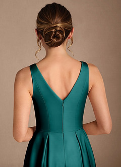 Azazie Fulton Mother of the Bride Dresses Peacock A-Line Pleated Stretch Satin Dress image6