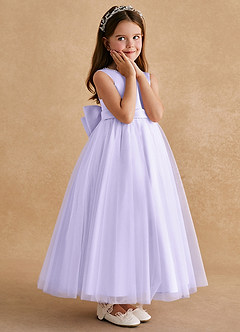 Azazie Cookie Flower Girl Dresses Lilac A-Line Bow Tulle Dress image3