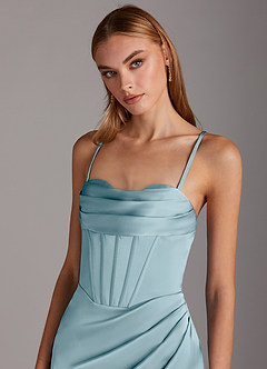 Azazie Brookelle Brautjungfernkleider Etui Herzchen Korsett Stretch-Satin Kleid Stimmungsvolles Blau image7