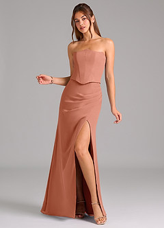Azazie Jenine Vestidos de damas de honor Vestido de Mai Tai de Gasa de Corte Sirena con Sin tirantes image3